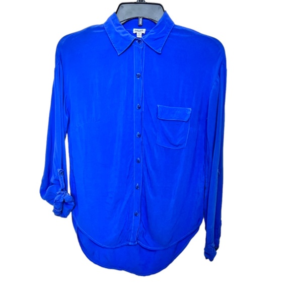 Splendid Long Roll Up Sleeve Button Up Knit Blouse - Picture 4 of 10